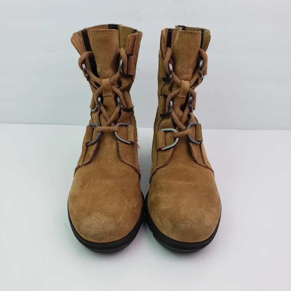 Sorel Joan Of Artic 2 Girls Size 4Y Brown Suede Hidden Wedge Bootie Boots NY2988